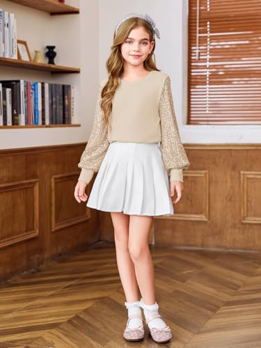 Image of Haloumoning Girls Sequin Shirts Kids Cute Long Sleeve V Neck Tops 5-14 Years