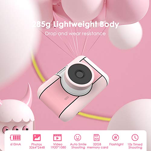XDDIAS Kinder Kamera, DigitalKamera mit 32GB SD Karte und 2,4'' Bildschirm, Wiederaufladbar Spielzeug Digital Camcorder… – Bild 3