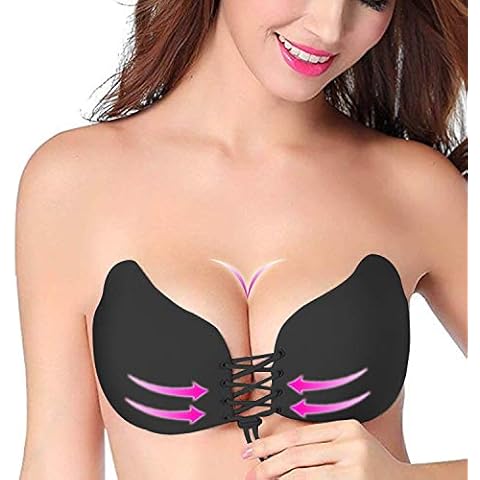 KISSBOBO Invisible Bra, Women Lift Nipple Covers Strapless Backless Bra, Self Adhesive Silicone Invisible Bra in Summer for Evening Dresses, Prom Dresses, Wedding Dresses, Vest and More -Black A Cover