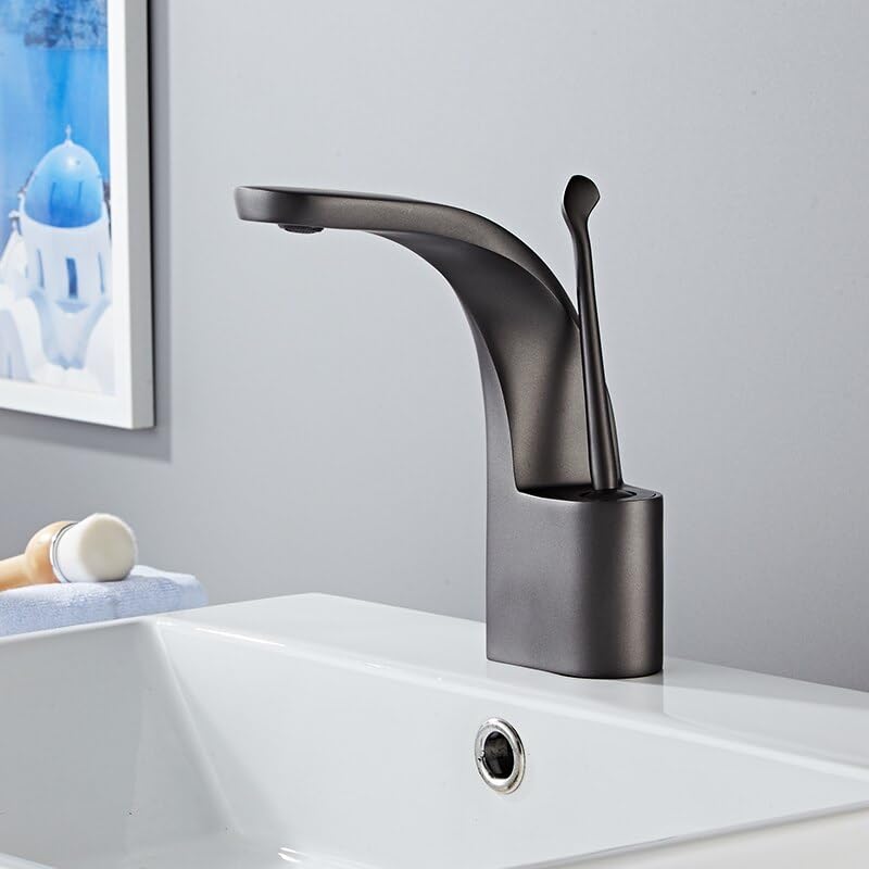 Robinet de lavabo mitigeur monocommande gris en laiton pour salle de bain SLT209-H