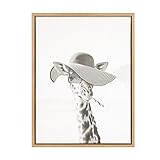 Kate and Laurel Sylvie Sarifa Giraffe Black and White Portrait Natural Framed Canvas Wall Art by Simon Te Tai