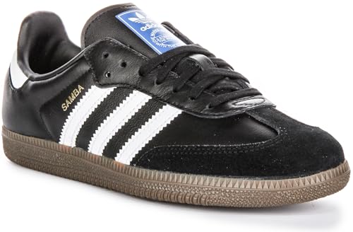 adidas Samba Og J 3-Stripes 60S Retro Contrast Youth Sneakers (Black White, US 3.5)
