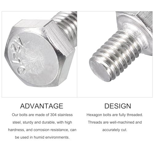 Image of METALLIXITY Hex Bolts (M6-1x10mm) 10Pcs, 304 Stainless Steel Coarse Fully Threaded Hex Head Screw Bolt Machine Screws - for Furniture Repair, Silver