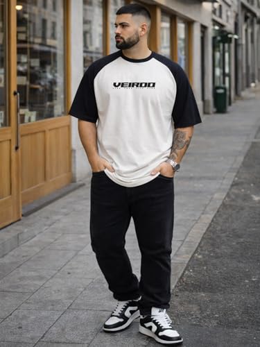 Image of Veirdo Men's 100% Pure Cotton Half Sleeve Plus Size Printed T-Shirt with Raglan Sleeve Stylish Comfortable & Durable Tees (Sizes: 2XL to 5XL)