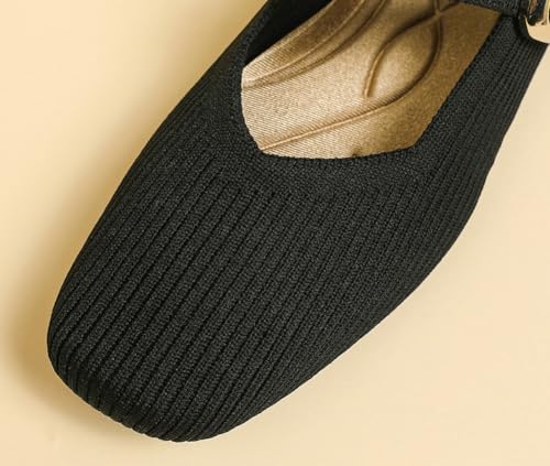 Knit Ballet Flats for Women Casual Square Toe Flat Shoes Comfort Walking Flats Shoes Dressy Outdoor Mary Jane Shoe 20253