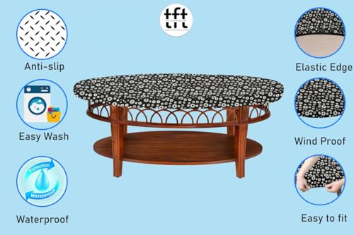 Image of The Furnishing Tree Elastic Oval Center Table Cover WxL 30x48 in Inches Polyester Floral Pattern White