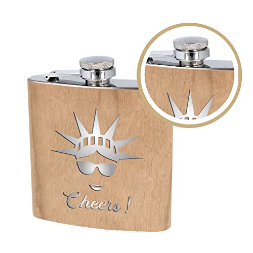 Spruchreif | Stainless Steel Hip Flask | American Flag Flask | Wooden Hip Flask With Engraving | Drinking Flask | America Gifts | Patriotic Gift | Independence Day | Statue Of Liberty | Usa Gift #TOP1