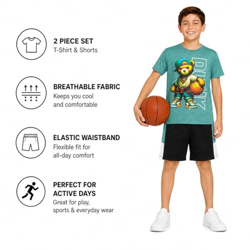 Image of Pro Athlete Active Boys Short Sets - 2 Piece Performance Crewneck Short Sleeve T-Shirt and Shorts Boys Athletic Sets (8-16)