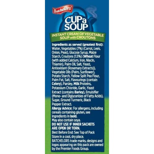 Image of Batchelors Cup a Soup Cream of Vegetable with Croutons, 122g (4 Sachets) | Instant Vegetable Soup | Creamy Carrot, Leek, Onion & Peas | Low Fat Vegetarian | Just Add Hot Water