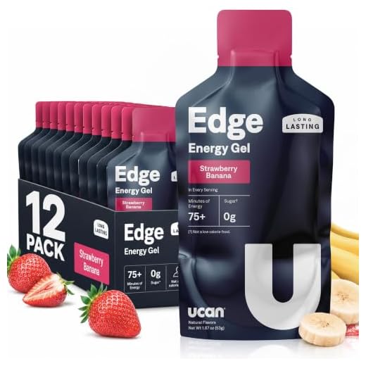 UCAN Edge Energy Gel Shots, Strawberry Banana (12, 2 Ounce Packets) for Running, Training, Workouts, Fitness, Cycling, Crossfit | Sugar-Free, Vegan, & Keto Friendly Energy Supplement