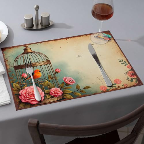 Set de table oiseau fleurs papillons lot de 6 déco table champêtre - 2