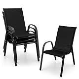 Tangkula Patio Dining Chairs Set of 4, Outdoor Stackable All Weather Heavy Duty Dining Chairs Set with Armrests, Support 330 LBS, for Poolside, Backyard, Garden, Deck, Front Porch (Black)