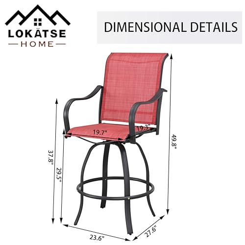 Image of LOKATSE HOME Bar Height Swivel Outdoor Chairs High Back Patio Stools with Arms Set of 2 for Lawn Backyard Garden Red, Tesling