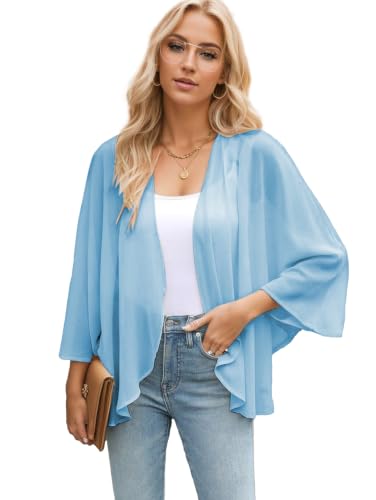 Famulily Chiffon-Kimono-Strickjacken für Damen, lockere Vorderseite, Kimono-Überzug für Damen, Sommer-Oberteil, blau, 48