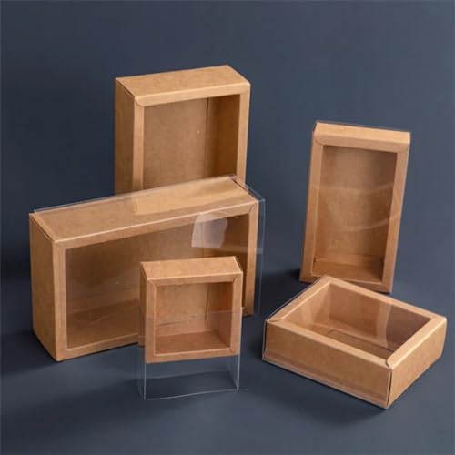 10Packs Rectangle Kraft Paper Box with PVC Window For Wedding,Birthday Party,Jewelry, Candy Cookies Clear Boxes Decorative Gift Packaging (Kraft paper box + clear pvc,Inner Size:23 * 13 * 6cm Outer