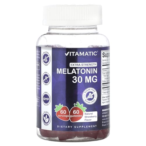 Vitamatic Sugar Free Melatonin 30mg per Gummy - 60 Servings - 60 Vegetarian Gummies - Non-Habit Forming Supplement (60 Count (Pack of 1))