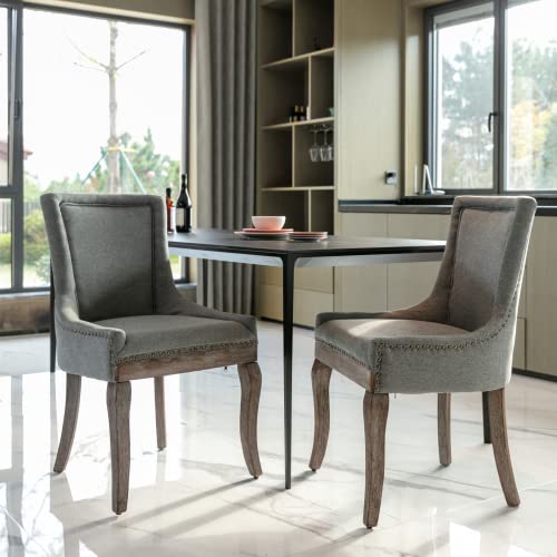 Aoowow Fabric Vintage Upholstered Side Chairs Set Of 2, Vintage Solid Wood Kitchen Dining Room Chairs With Nailheads Solid Wood Legs (Fabric Gray) #TOP6
