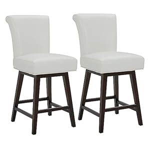 CHITA 26 Inch Counter Height Swivel Bar Stools Set of 2 FSC Certified Modern Upholstered Faux Leather Swivel Barstool Chair with Back White