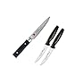 Produktbild Kasumi Allzweckmesser 12 cm Masterpiece Damast MP02 plus 2 x SCHARFsinnig Pizza- und Steakmesser ultra-sägescharf