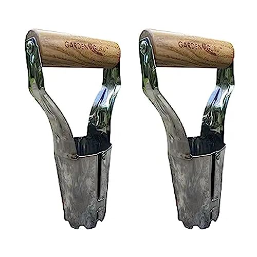 Garden Guru Eco Bulb Planter - 100% Recycled Stainless Steel - Rust Resistant - FSC Certified Wood Ergonomic Handle - Depth Marker for Consistent Planting Flowers Tulips, Daffodils, Dahlias(2Pack)