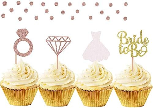 JeVenis Set of 36 Bride to Be Cupcake Toppers Diamond Ring Wedding Dress Cupcake Toppers Wedding Engagement Bridal Shower Decorations
