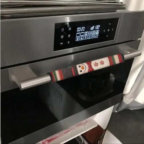 Image of Fridge Door Handle Covers Set of 6 Kitchen Appliance Decor Handles Glove Anti-Slip Refrigerator Decor for Christmas Winter Holiday, Red Green Snowman