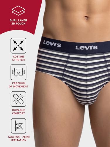 Image of Levi's 005 Classic Brief for Men | Cotton Stretch Fabric | Striped Men's Underwear | Anti-Roll Waistband | Extra Supportive Gusset | Dual Layer 3D Pouch | Durable, Tagless Comfort | Pack of 1