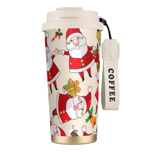KAPPTYY Vaso de café con diseño de Papá Noel con diseño de Papá Noel, de doble pared, acero inoxidable 316, taza de viaje a prueba de fugas