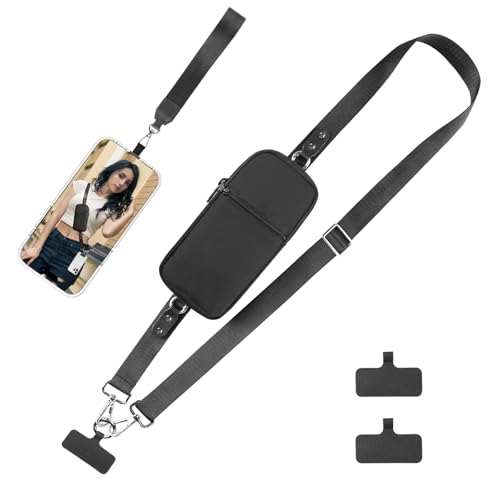 YFWE Phone Lanyard Crossbody Wrist Strap, Adjustable Phone Strap Crossbody with Detachable Wallet, Clip and Go Strap for Phone with Wallet Crossbody Compatible with All Smartphones (L)