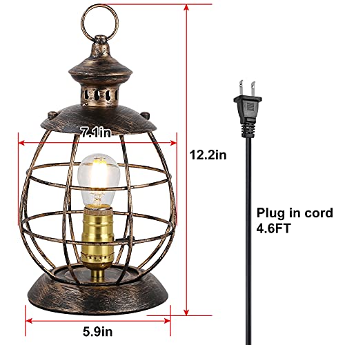 Unique Retro Industrial Table Lamp For Bedroom Bedside Or Living Room, Metal Electric Lantern With Hanging Hook For Passage，Hall, Staircase, Vintage Mid-Century Modern Nautical Farmhouse Wall Décor. #TOP5