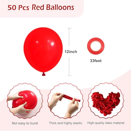 Image of Red Balloons 50pcs 12 Inch Matte Red Latex Party Balloons for Valentines Day Casino Theme Wedding Birthday Patriotic Party Decorations