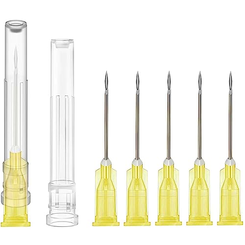 100 Pack - 20Gauge 1 Inch Sterile Disposable Injection Needle with Cap for Scientific Labs and Industrial Dispensing Needle Accessories