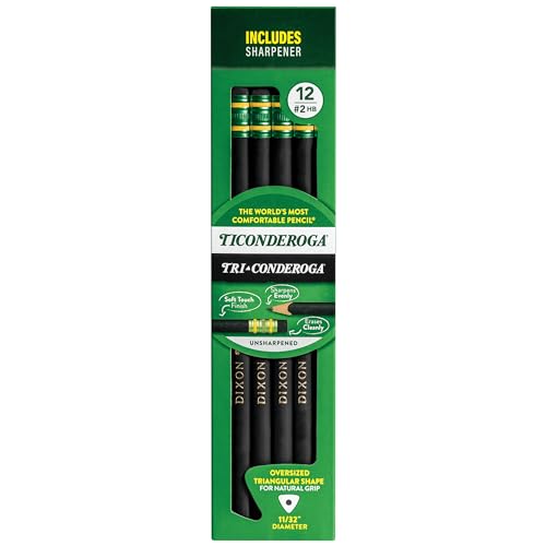Ticonderoga Tri-Conderoga Triangular Pencils, Wood-Cased #2, Sharpener, Soft Touch Comfort Barrel, Black, (22500) (Pack of 6, 72 Count Total)