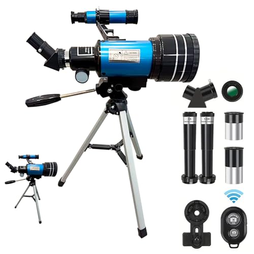 Image of Astronomical Astronomical Telescope 15-150X High-Powered,Portable with 300mm Focal Lens 70mm Aperture (Tripod, Phone Adapter, and Wireless Remote) Ideal for Stargazing and Space Exploration (Blue)