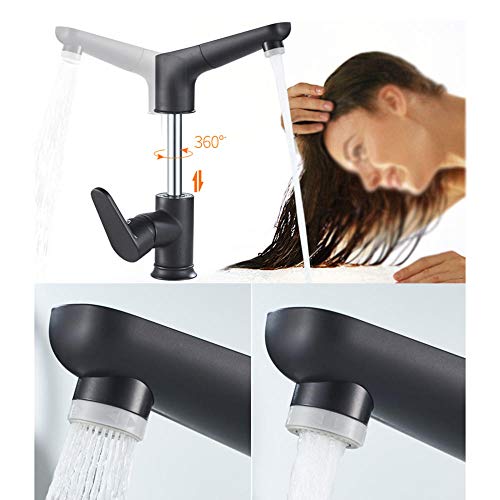 Robinet mitigeur de lavabo avec douchette extractible et flexible noir rétractable - 3