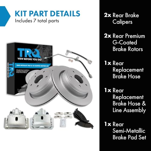 Image of TRQ Rear Brake Pad, Caliper, Hose, & Rotor Kit Semi-Metallic Compatible with 2002-2004 Dodge Ram 1500