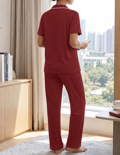 Image of Womens Pajamas Sets 2 Piece Button Up Pj Sets Short Sleeve with Long Pant