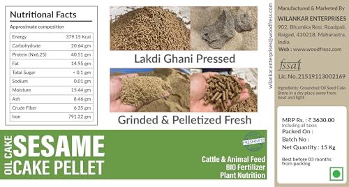 Image of WOODFRESS Wood Pressed Oil Cake Pellets, Cattle & Animal Feed, Plant Fertilizer, Food for Cow, Buffalo & Bulls (Sesame Oilcake Powder 2Kg)