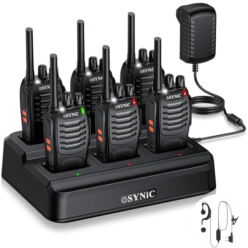 eSynic 6pcs Walkie Talkie Rechargeable,Radio Bidirectionnelle PMR446,avec CTCSS/DCS,Lampe de Poche LED,Oreillette et USB Base de...