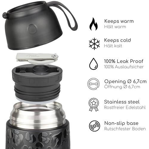 Image of Milu Thermo Food Thermo 450 ml Stainless Steel Thermal Container, Vacuum Insulated for Hot and Cold Foods (Black Leopard, 450 ml)