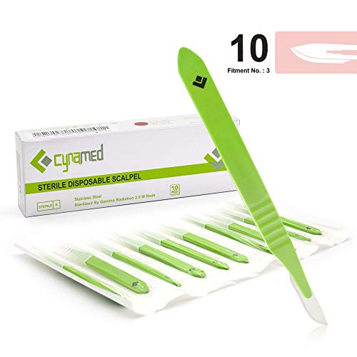 Cynamed # 10 Disposable Scalpel with Plastic Handle - Sterile Single Blade Razor