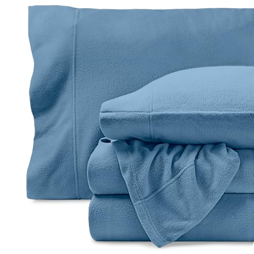 Image of Bare Home Super Soft Fleece Sheet Set (Split King, Coronet Blue) | Extra Plush Polar Fleece, No-Pilling Bed Sheets, All-Season, Cozy Warmth, Deep Pockets 6 to 15 Inches