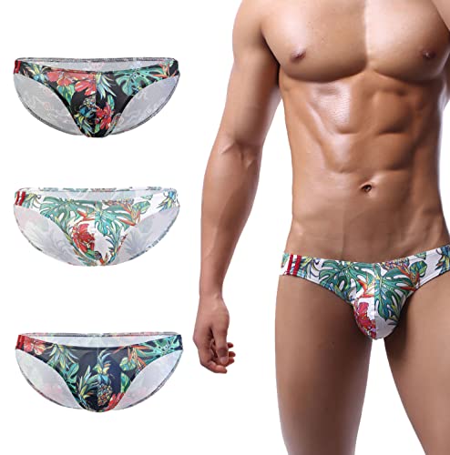 Men's Spandex Low Rise Printed Bikini Eyelet Briefs Underwear
