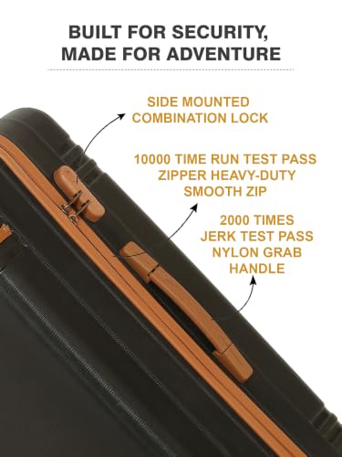Image of Teakwood Large Size 8 Wheels Trolley Bag, Hard Cabin with Zipper Closure, Adjustable Push Button & Cross Side Strap, Number Lock System 360 Degree (Large, Black)