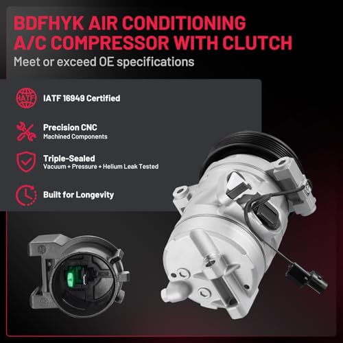 BDFHYK 97484 Air Conditioning A/C Compressor with Clutch Compatible with Jeep Wrangler V6 3.8L 2007 2008 2009 2010 2011