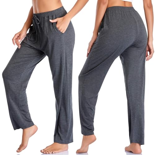 Envlon Women'S Wide Leg Yoga Pants Comfy Casual Loose Lounge Pants High Waist Running Pants Lightweight Workout Pants With Pocket Dark Grey thumb #2