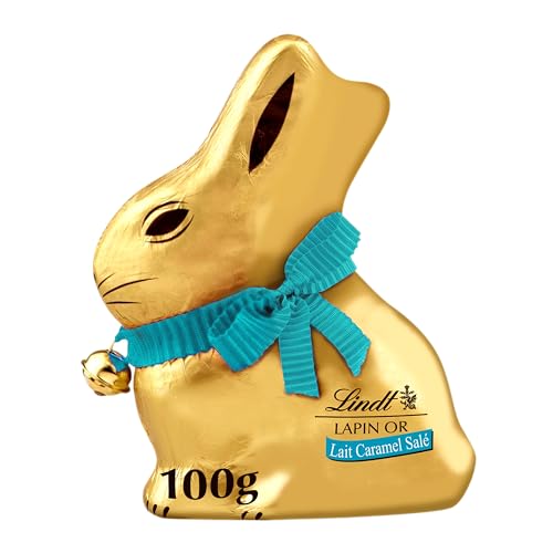 Lindt - Moulage LAPIN OR - Chocolat Lait Caramel salé - Idéal pour Pâques, 100g