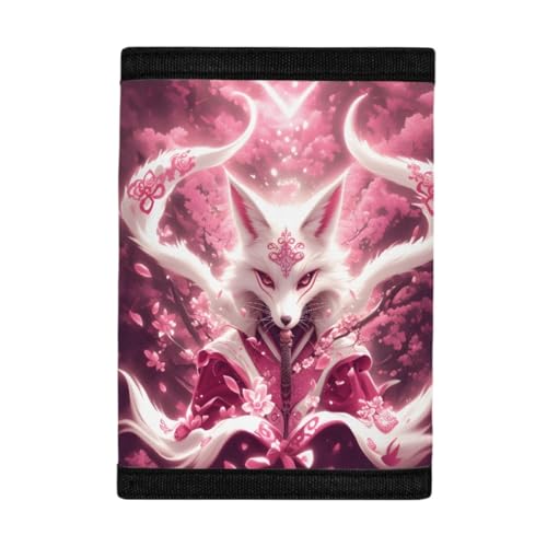 Kids Stylish Prints Trifold Wallet Teens Boys Girls Coin Case Lightweight Card Holder Moneybag Organizer,Cherry Blossom and Fox