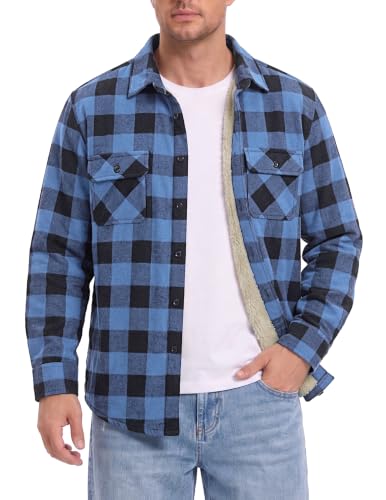 COOFANDY Men Cotton Flannel Shirts Jacket Plaid Sherpa Fleece Lined Shacket