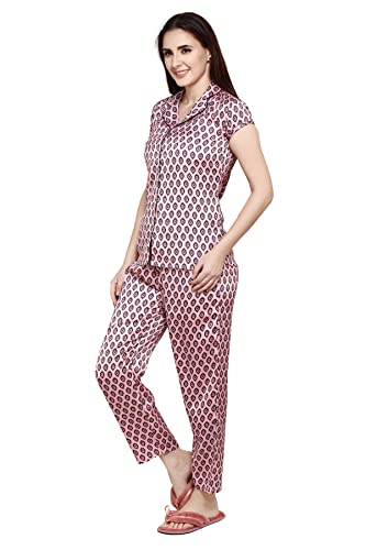 Image of Evolove Women's Polyester Half Sleeves Collared Night Suit Set /Top Pyjama Set Super Soft Comfortable (Nightsuit-Collar-HS-2)